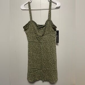 Trixxi Olive Green Mini Dress with Cream Floral Print